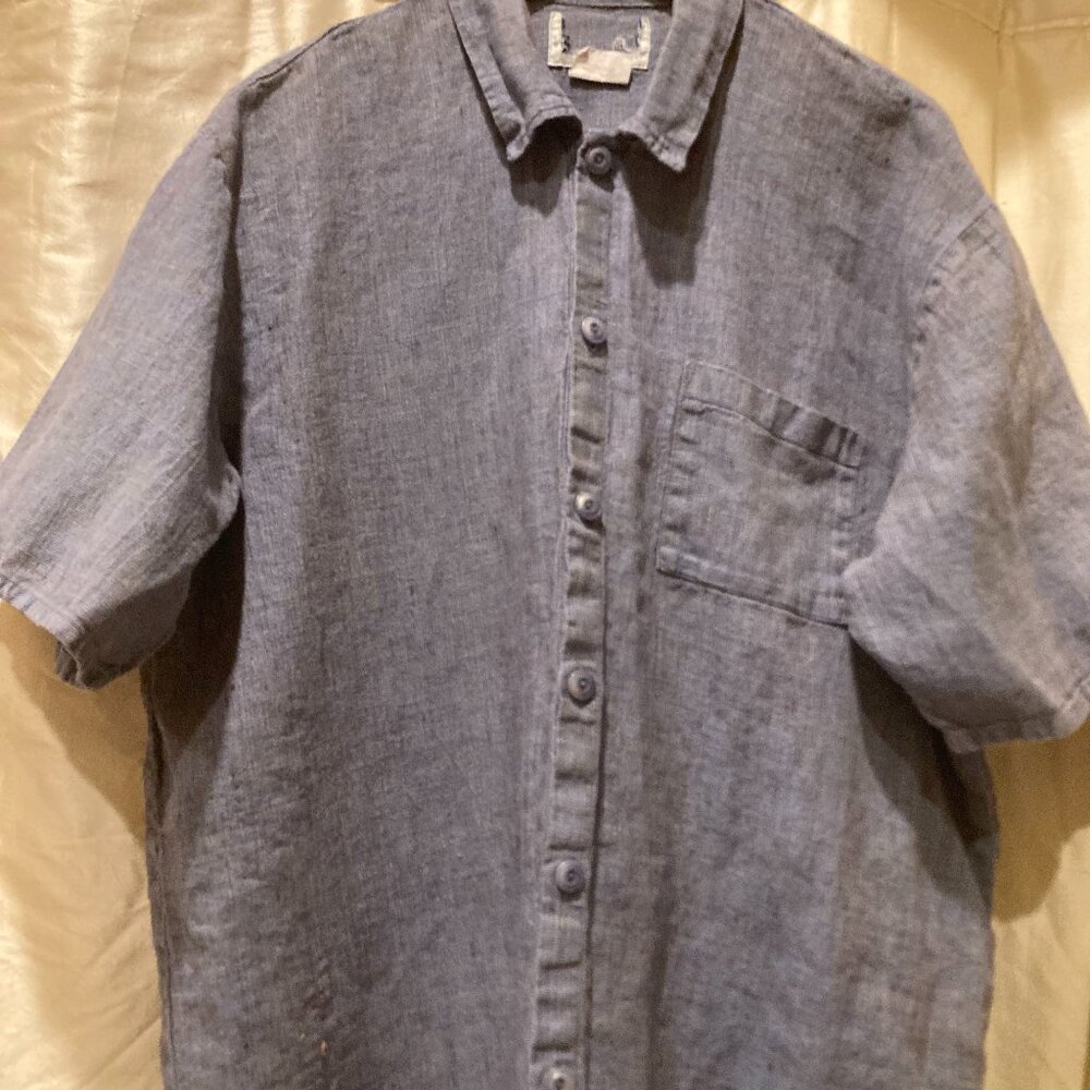 FLAX 100% Linen Top, Blue/Purple Weave Barn Sale Sample, Small